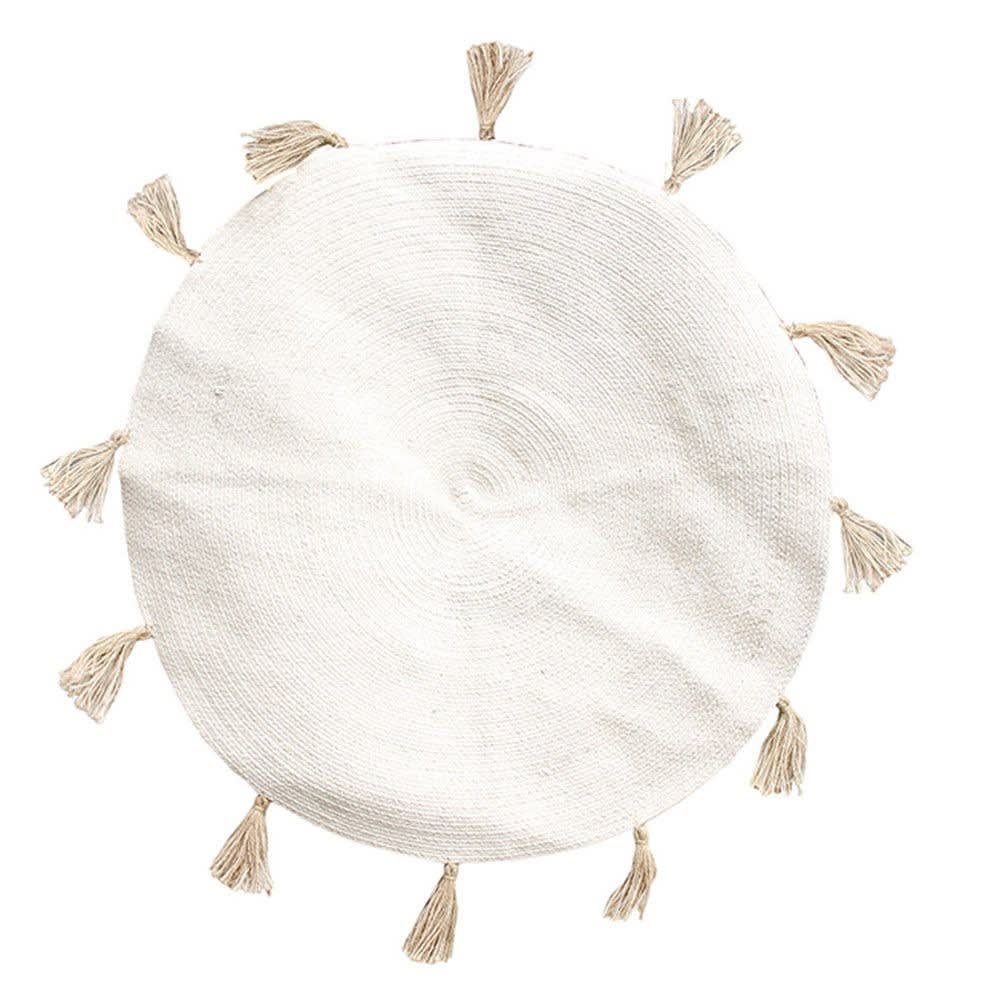 The Home Deco Factory Tapis rond coton pompon beige D90cm style inspirations d'ailleurs Beige Coton - 90x2x90cm
