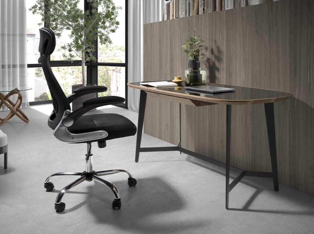 Bureau effet bois noyer et vitrail noir - Maisons du Monde