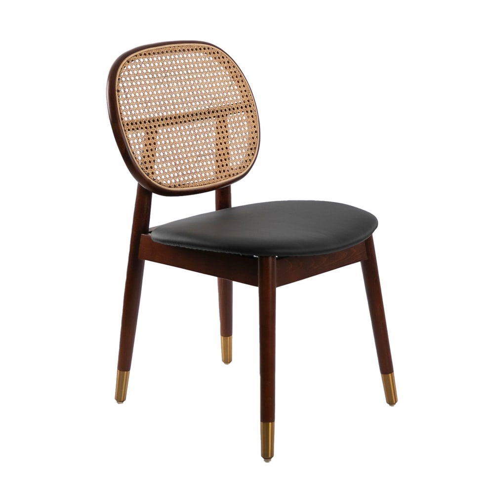 Chaise en rotin et similicuir noir