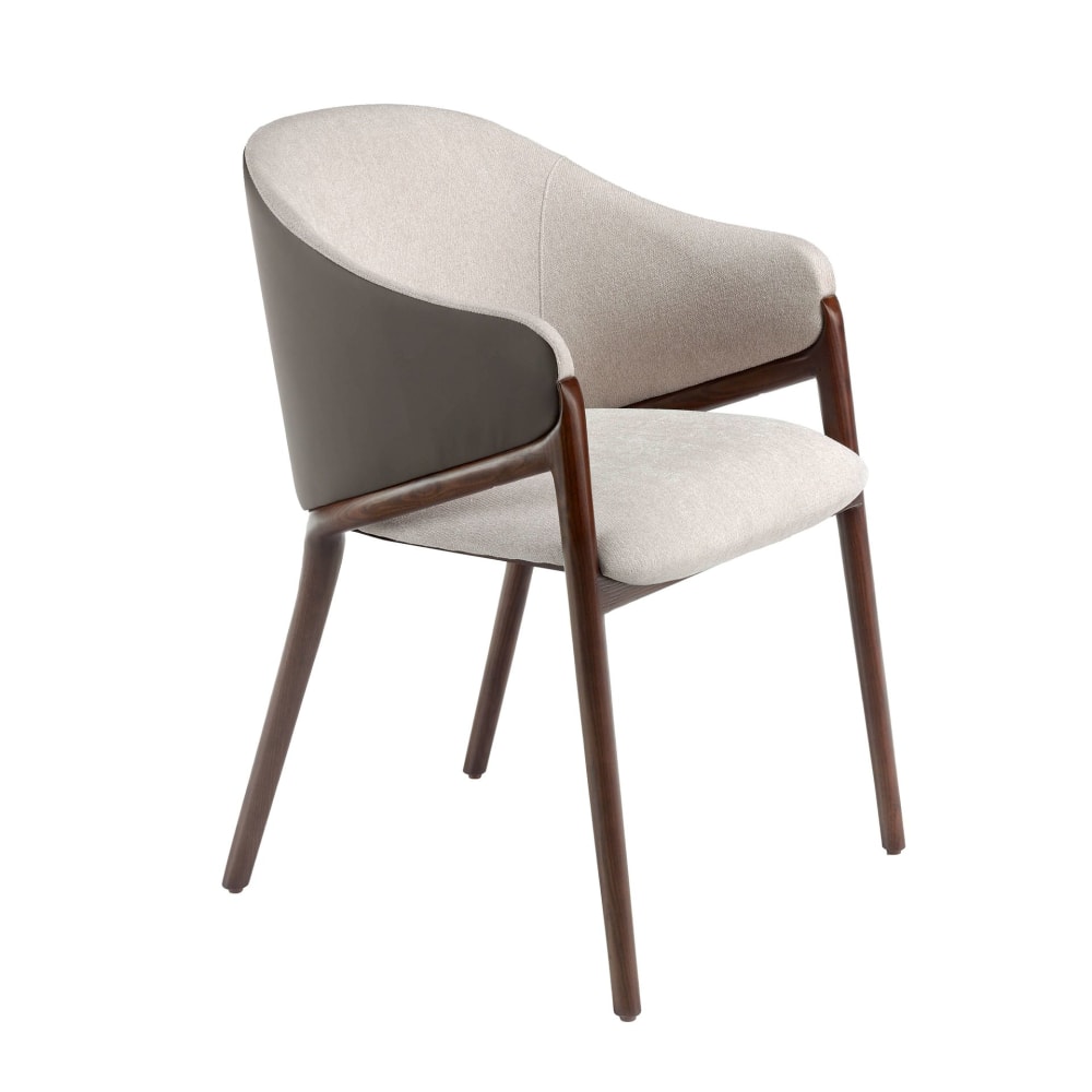 Chaise en tissu beige et vison foncé en similicuir