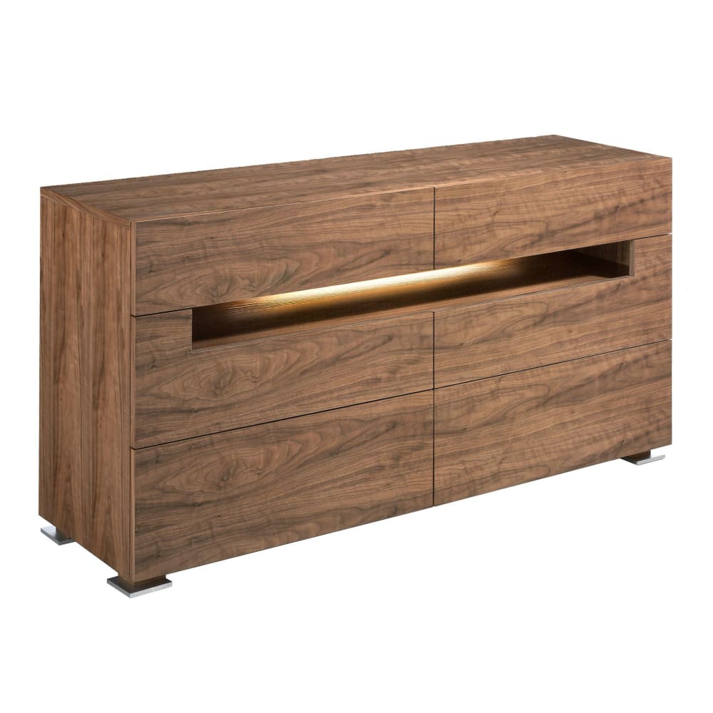 Buffet noyer et acier poli avec éclairage intérieur Buffet noyer et acier poli avec éclairage intérieur