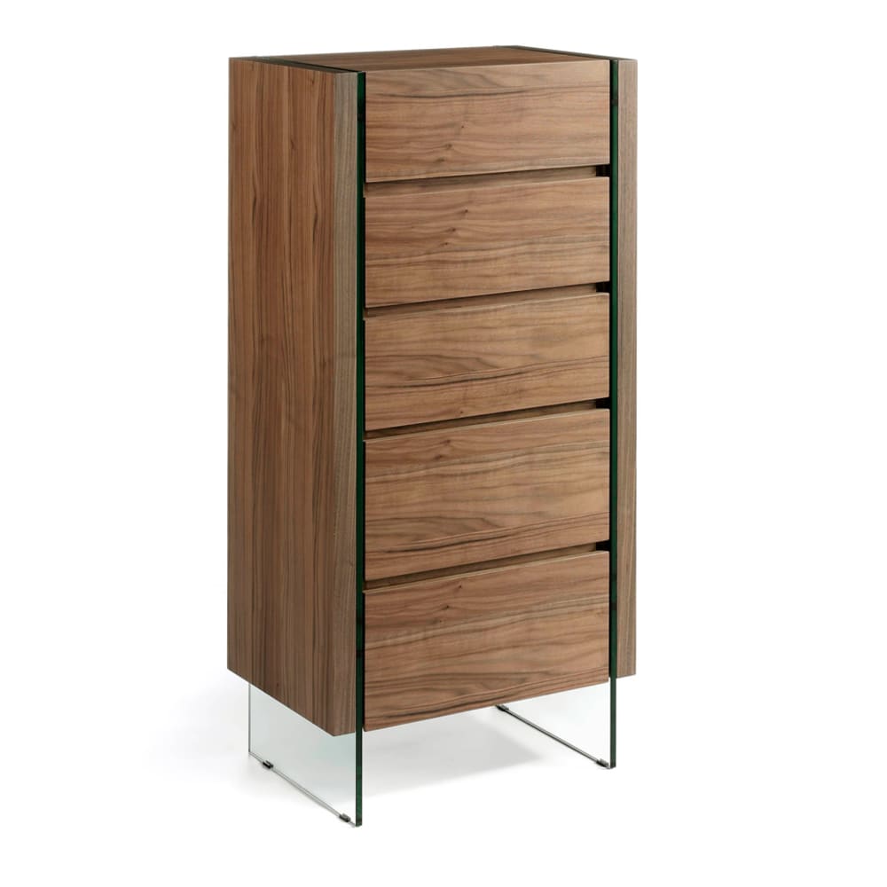 Chiffoniera in noce e vetro temperato - Modello Contemporaneo - Trasparente - Pannello di particelle