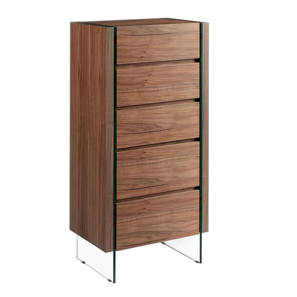 Chiffonnier noyer et verre trempé Chiffonnier noyer et verre trempé