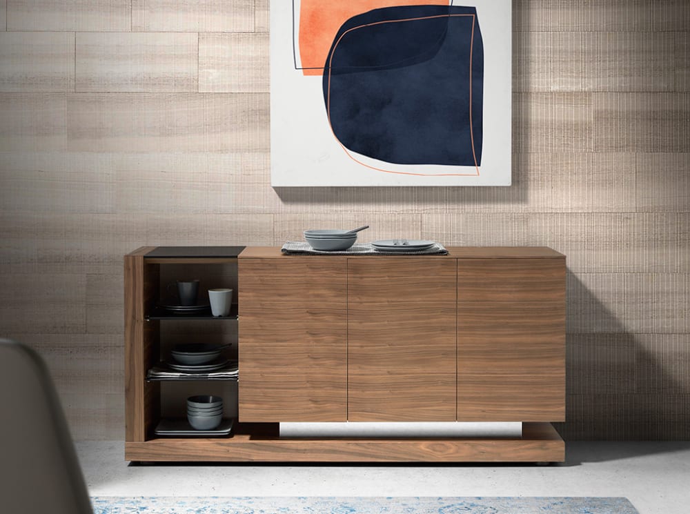 Buffet effet bois noyer et vitrail noir - Maisons du Monde