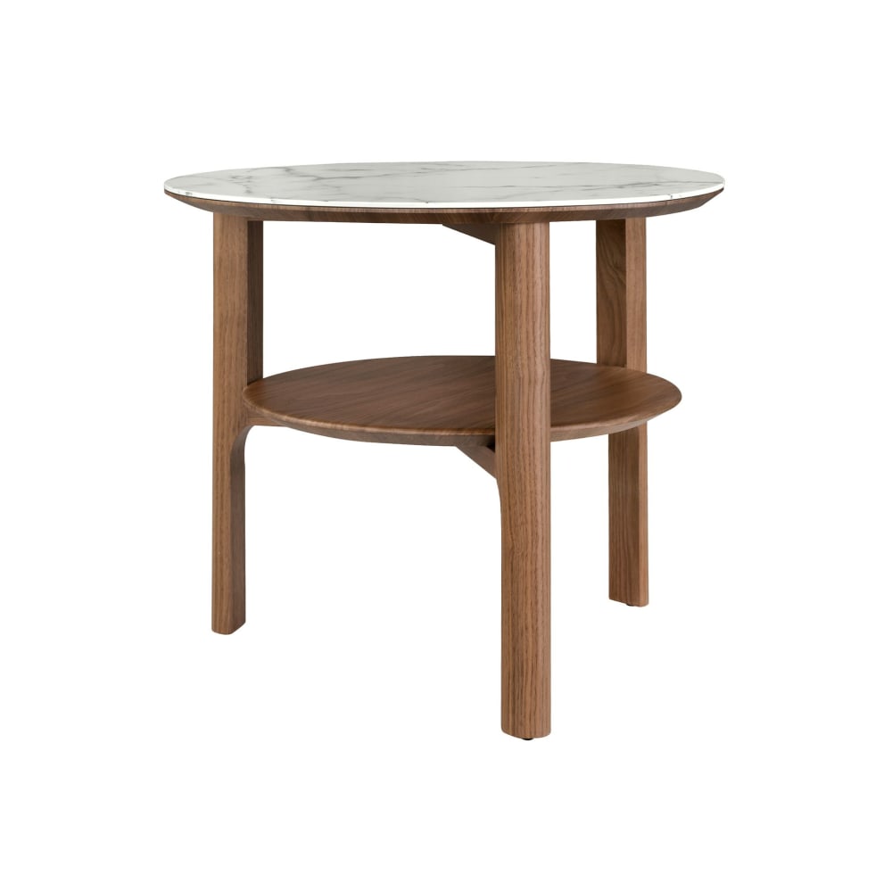 Table d’appoint ronde en verre effet marbre et noyer - Maisons du Monde
