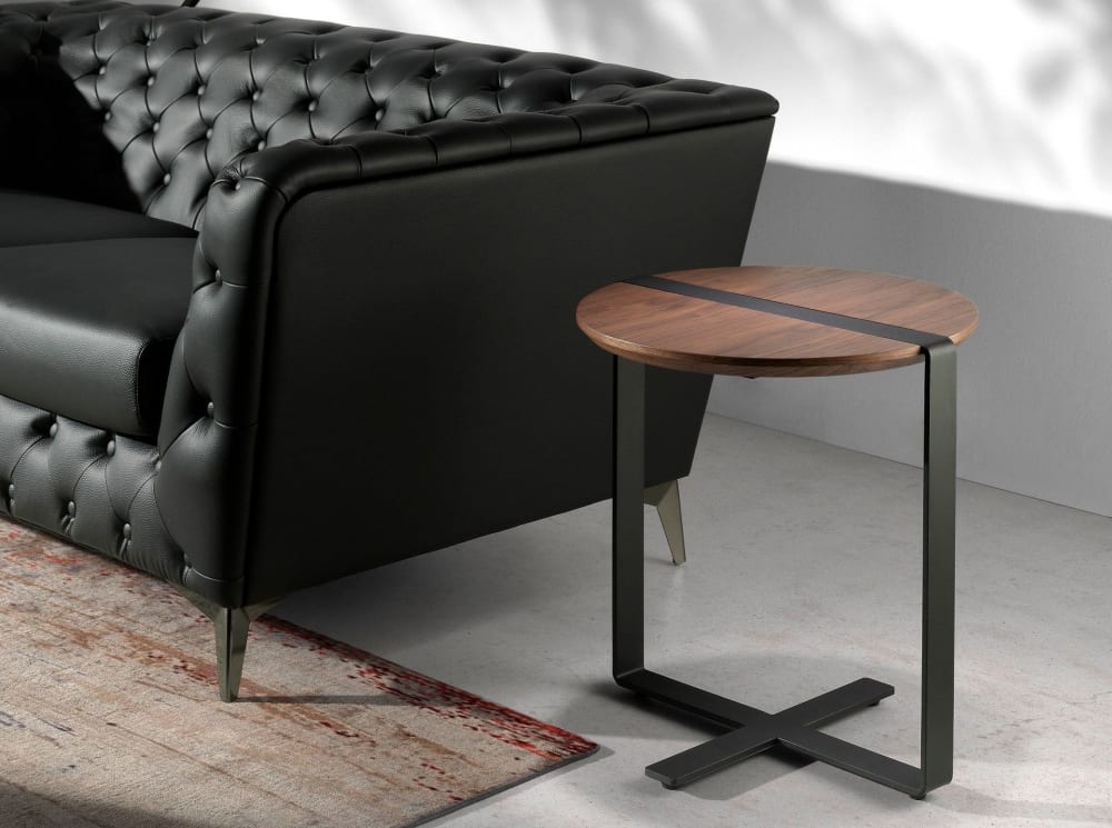 Angel Cerda Table d'appoint effet bois noyer et acier style contemporain Noir Bois - 50x52x50cm