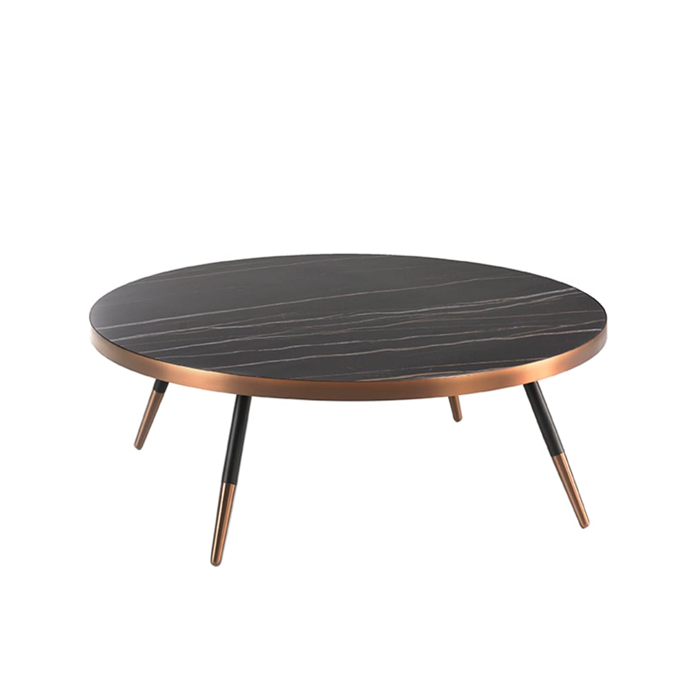 Angel Cerda Runder Couchtisch aus Porzellanmarmor und schwarzem Stahl style modern - -
