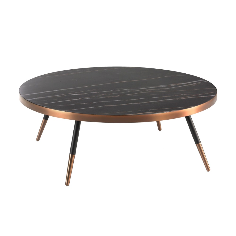 Table basse ronde en marbre de porcelaine et acier noir Table basse ronde en marbre de porcelaine et acier noir