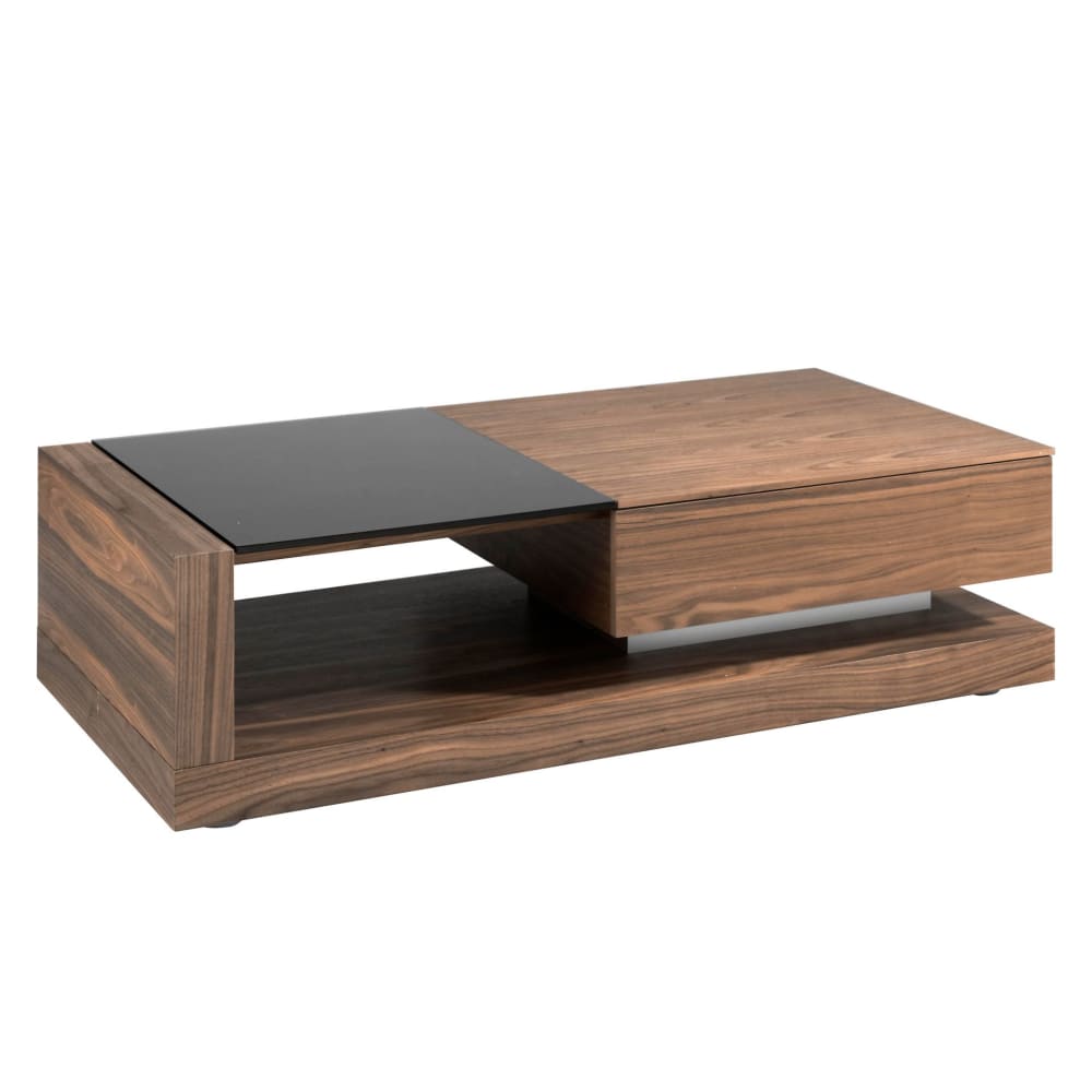 Mesa centro rectangular cristal negro y nogal