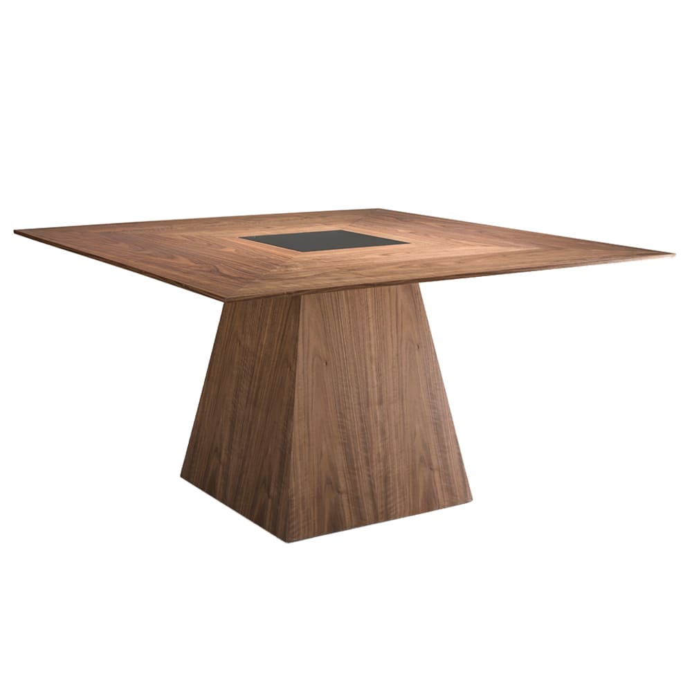 Table à manger effet bois noyer et verre noir