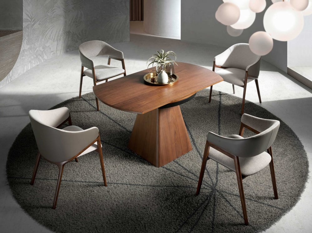 Tavolo da pranzo allungabile rotonda noce - Modello Contemporaneo - Marrone - LEGNO