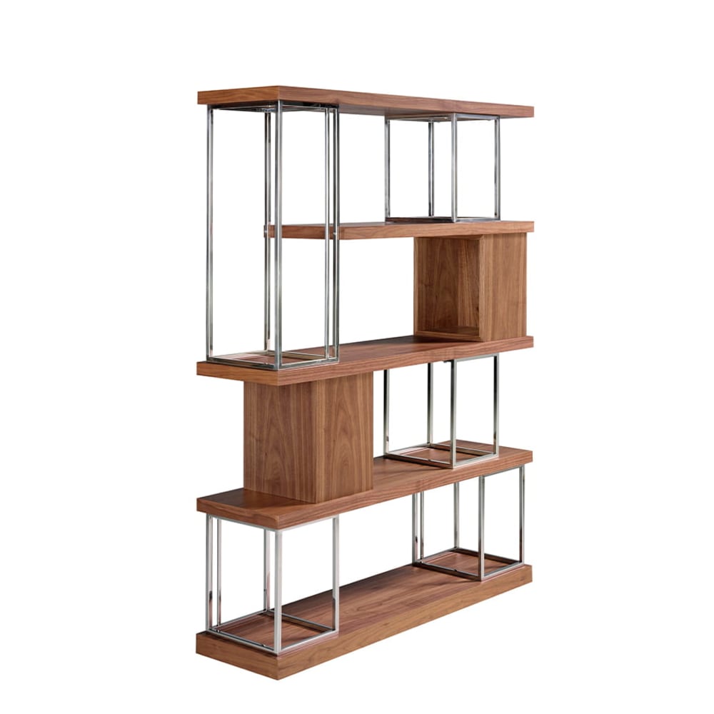 Scaffalatura in noce e acciaio cromato - Modello Contemporaneo - Marrone - Pannello di particelle