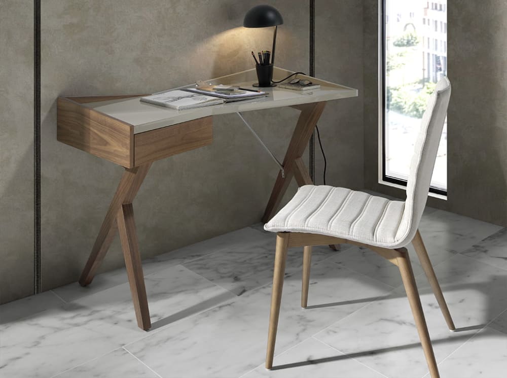 Scrivania da ufficio in legno di noce e piano laccato grigio