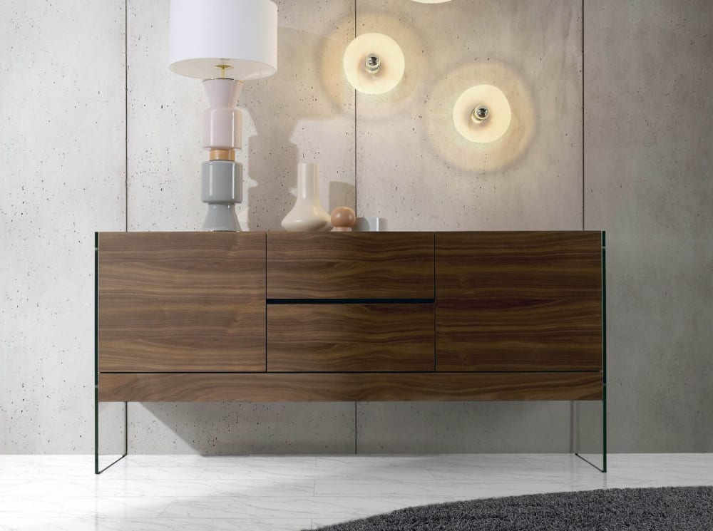 Credenza noce e vetro temperato - Modello Contemporaneo - Trasparente - Pannello di particelle