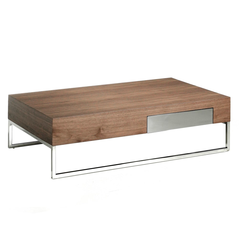 Table basse rectangulaire en noyer et acier chromé Table basse rectangulaire en noyer et acier chromé