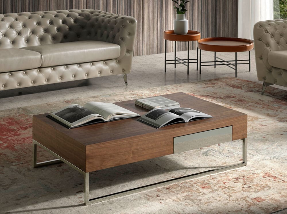 Table basse effet bois noyer et acier chromé - Maisons du Monde