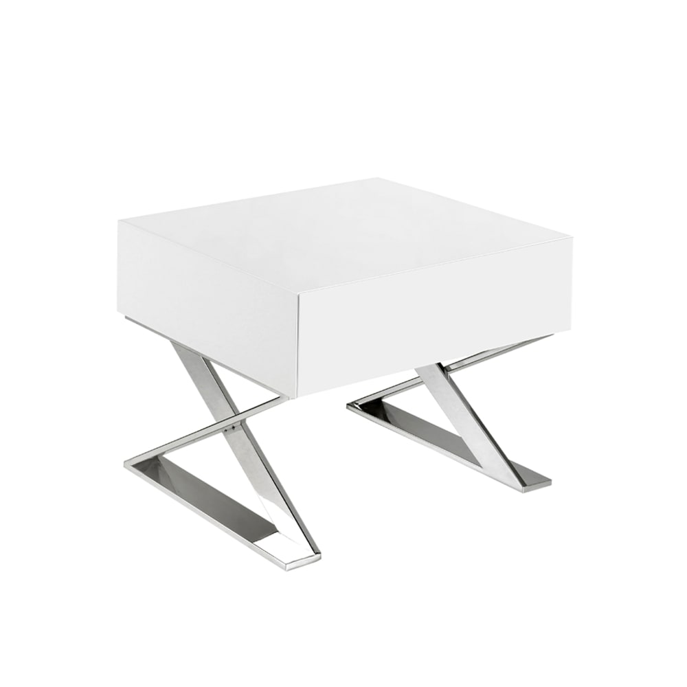 Table de chevet en bois blanc et acier