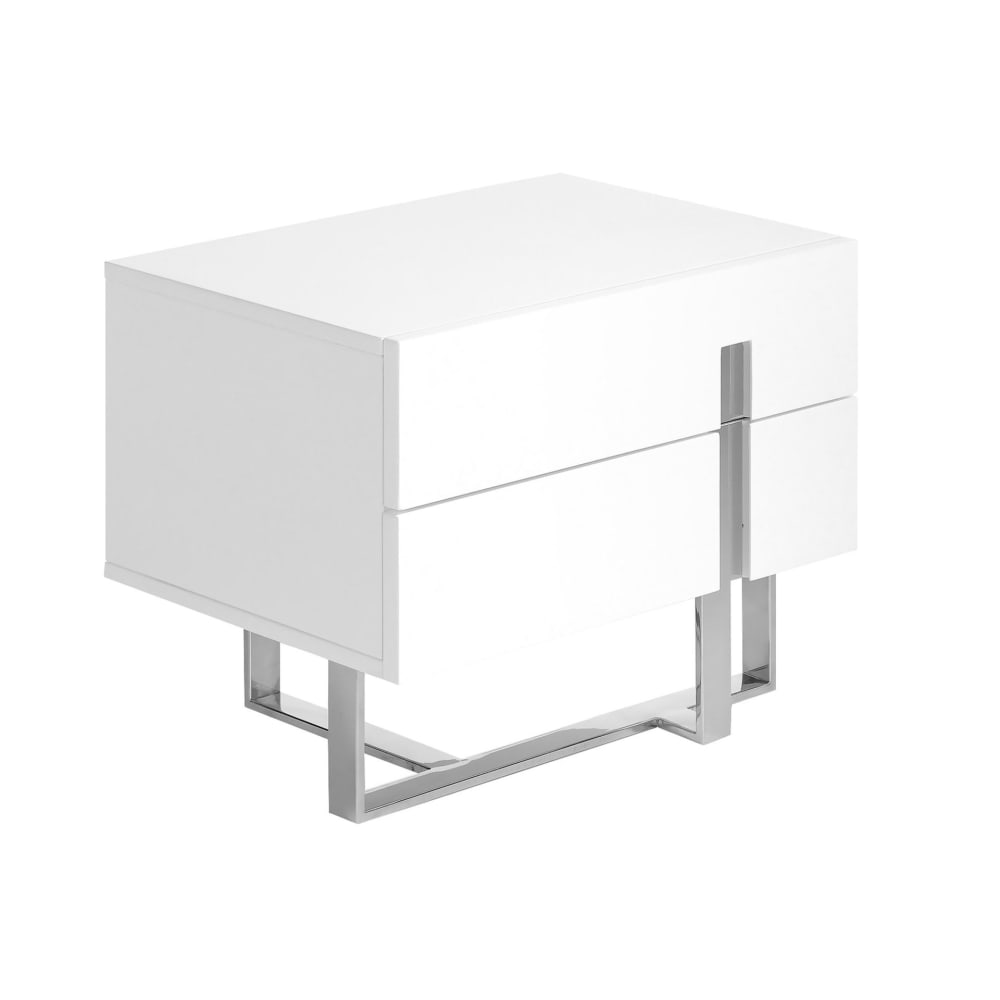 Table de chevet bois blanc et acier chromé Table de chevet bois blanc et acier chromé