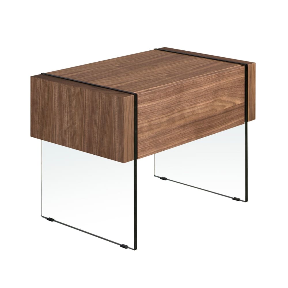 Meuble de chevet en noyer et verre trempé Meuble de chevet en noyer et verre trempé