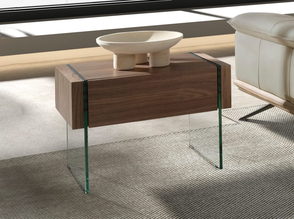 Table de chevet effet bois noyer et verre - Maisons du Monde