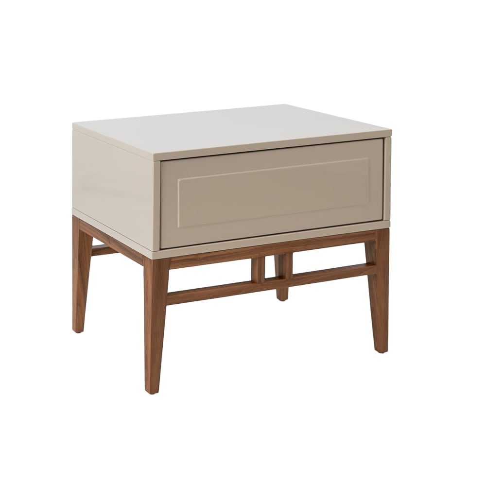 Table de chevet en bois gris et noyer Table de chevet en bois gris et noyer