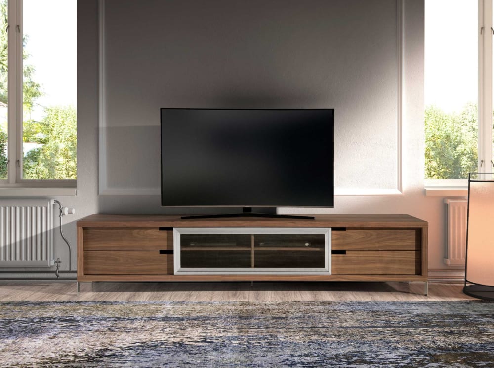 Meuble tv effet bois noyer et acier chromé - Maisons du Monde