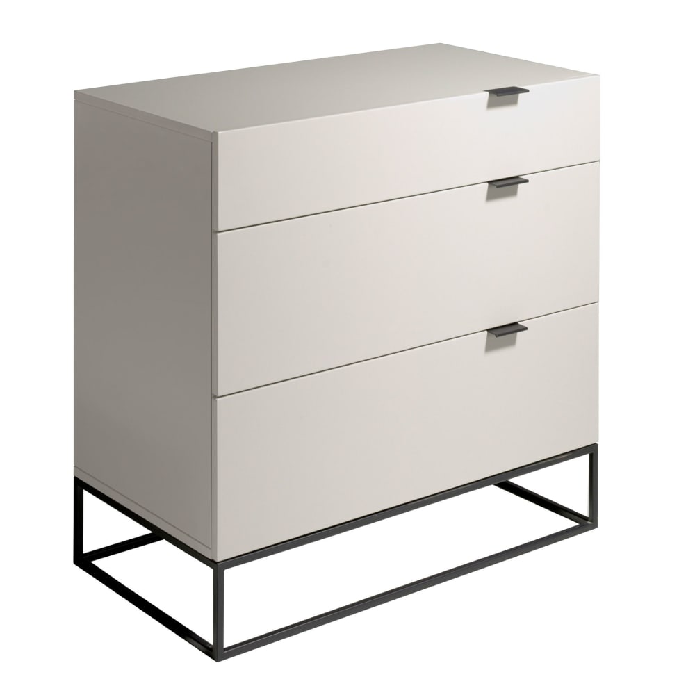 Commode bois gris et acier noir Commode bois gris et acier noir