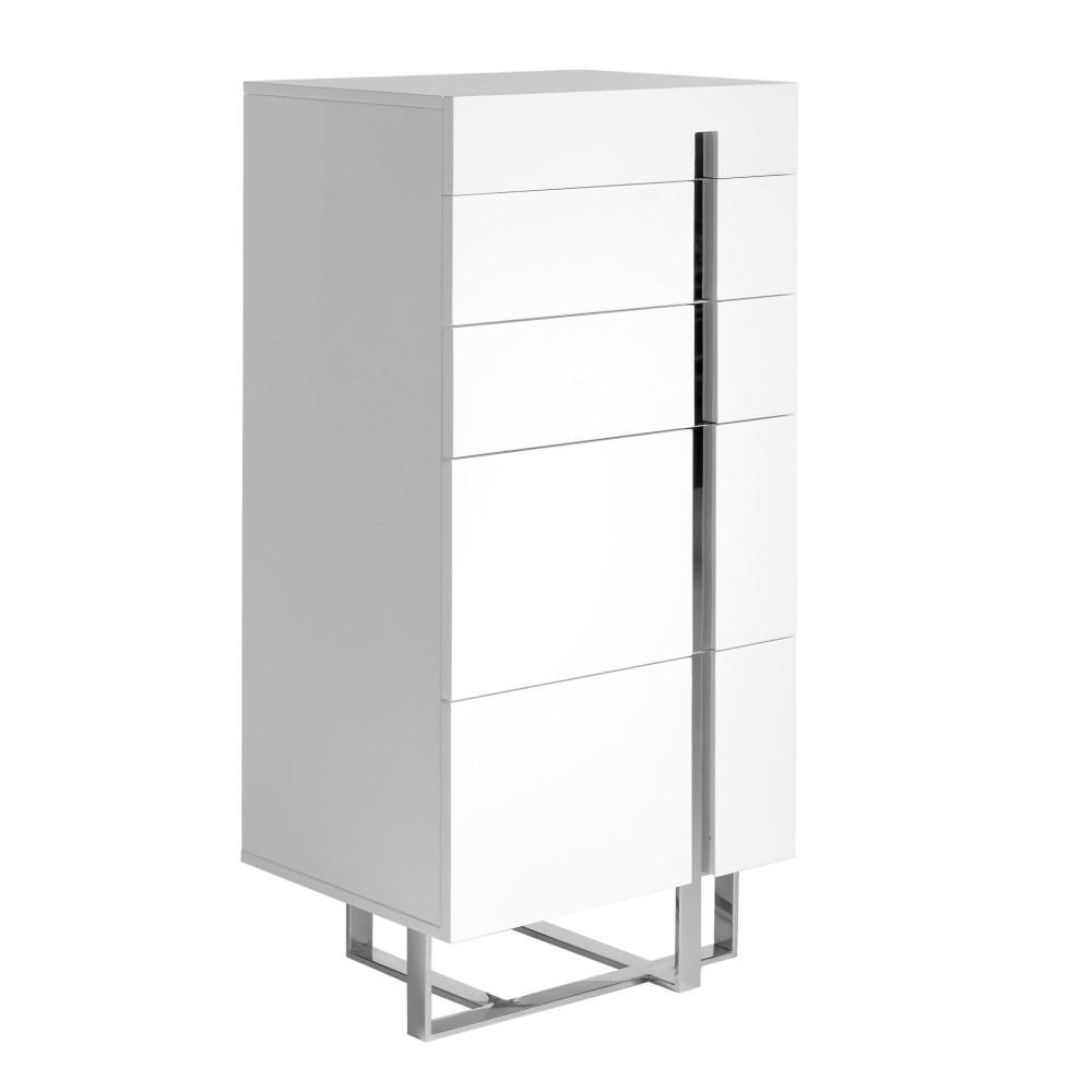 Chiffonnier bois blanc et acier chromé Chiffonnier bois blanc et acier chromé