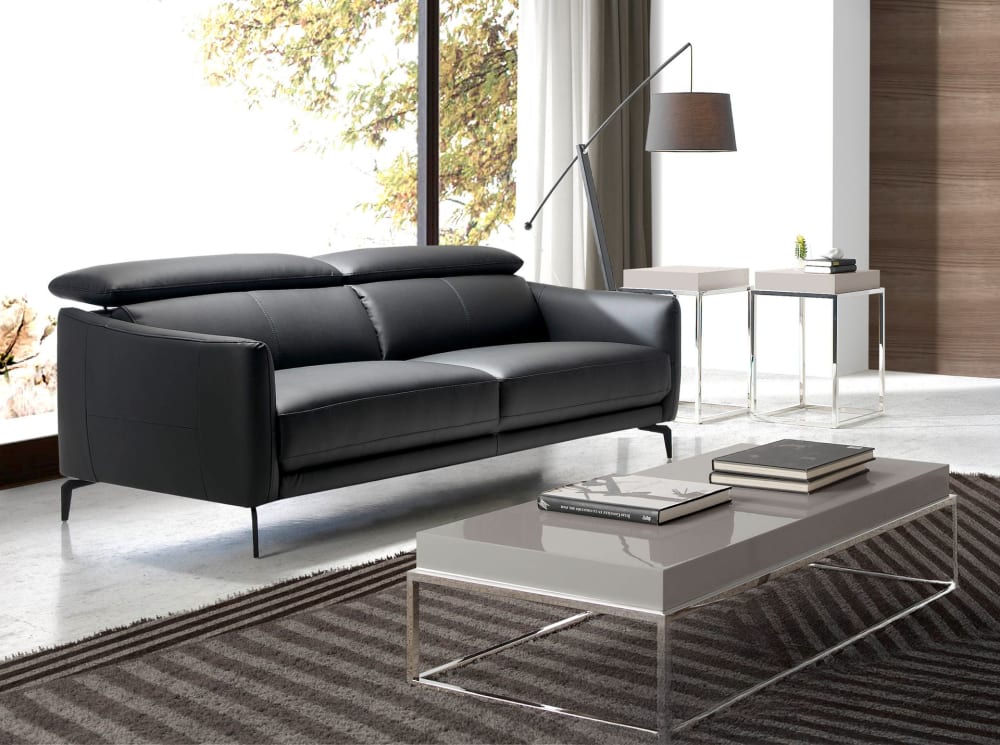 Canapé 3 places en cuir et acier noir - Maisons du Monde