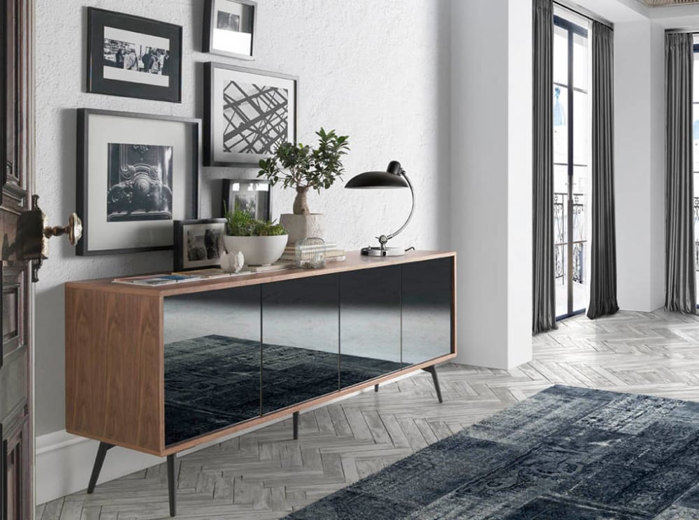 Aparador nogal puertas cristal negro espejo - Maisons du Monde