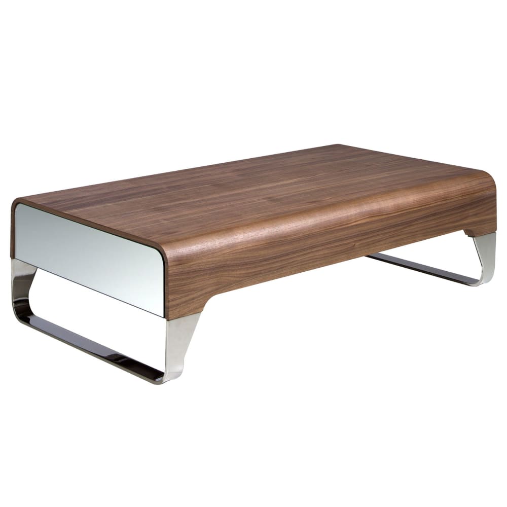 Table basse rectangulaire en noyer et acier chromé Table basse rectangulaire en noyer et acier chromé