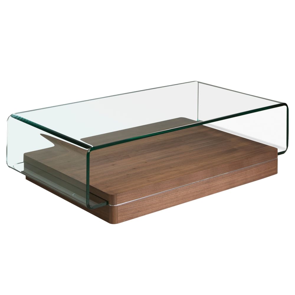Table basse rectangulaire en verre trempé et noyer Table basse rectangulaire en verre trempé et noyer