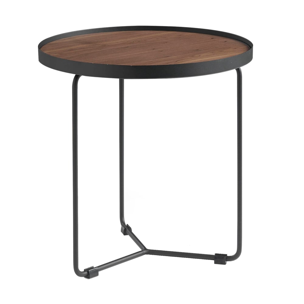 Table d'angle ronde en noyer et acier noir Table d'angle ronde en noyer et acier noir