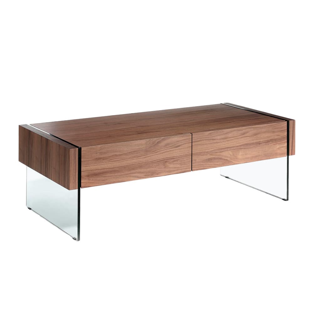 Table basse en effet bois noyer et verre