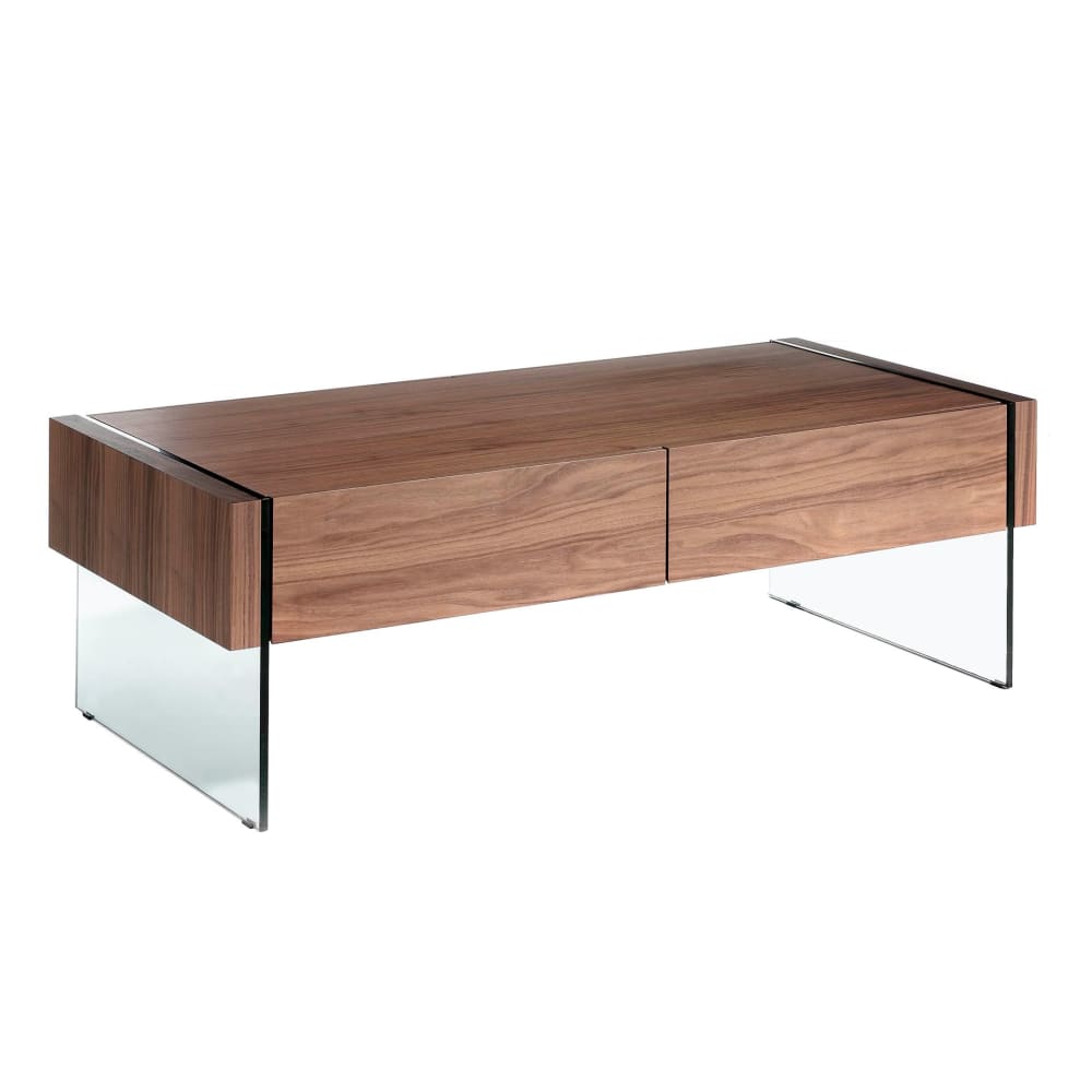 Table basse rectangulaire en noyer et verre trempé Table basse rectangulaire en noyer et verre trempé