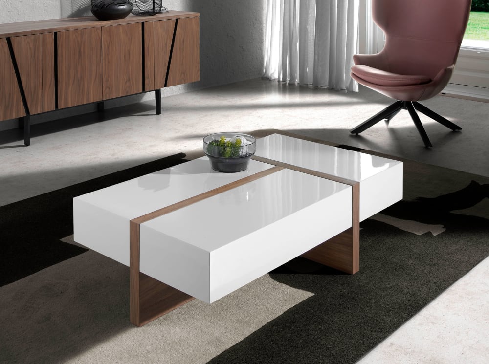 Table basse blanc et effet bois noyer - Maisons du Monde