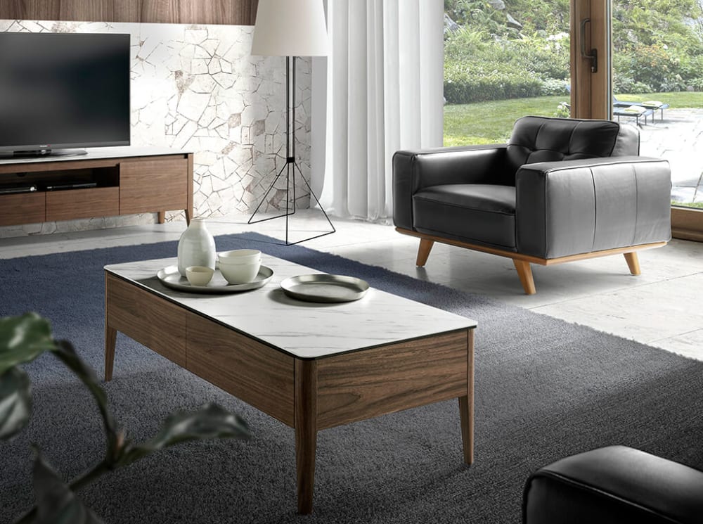 Table basse rectangulaire en porcelaine, marbre et noyer - Maisons du Monde