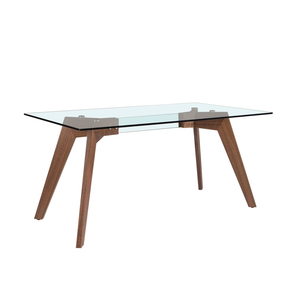 Table à manger rectangulaire verre trempé et noyer