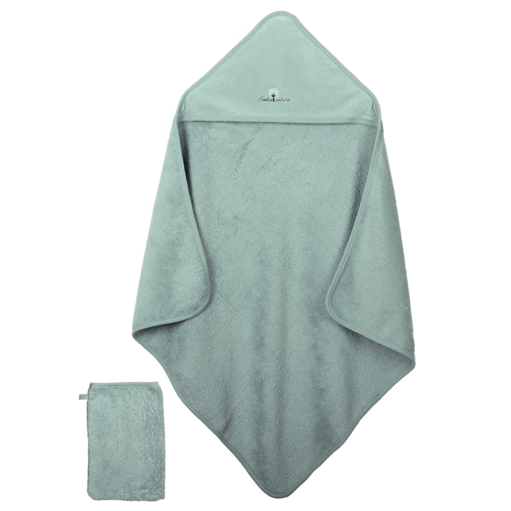 Eveil et Nature Badecape und Waschhandschuh 75x75 cm Bio-Baumwolle GRÜN BAUMWOLLE Baby