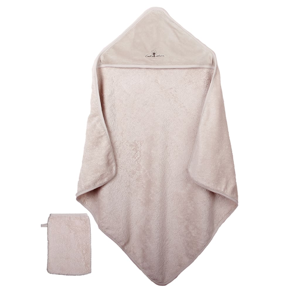 Eveil et Nature Badecape und Waschhandschuh 75x75 cm Bio-Baumwolle BEIGE BAUMWOLLE Baby