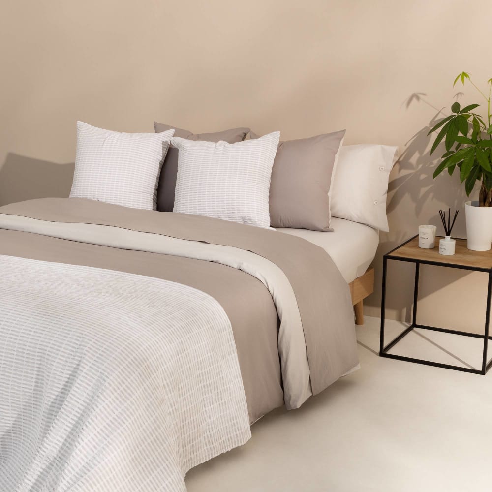 Funda nórdica de algodón orgánico 180 hilos gris claro. Cama 150-160cm