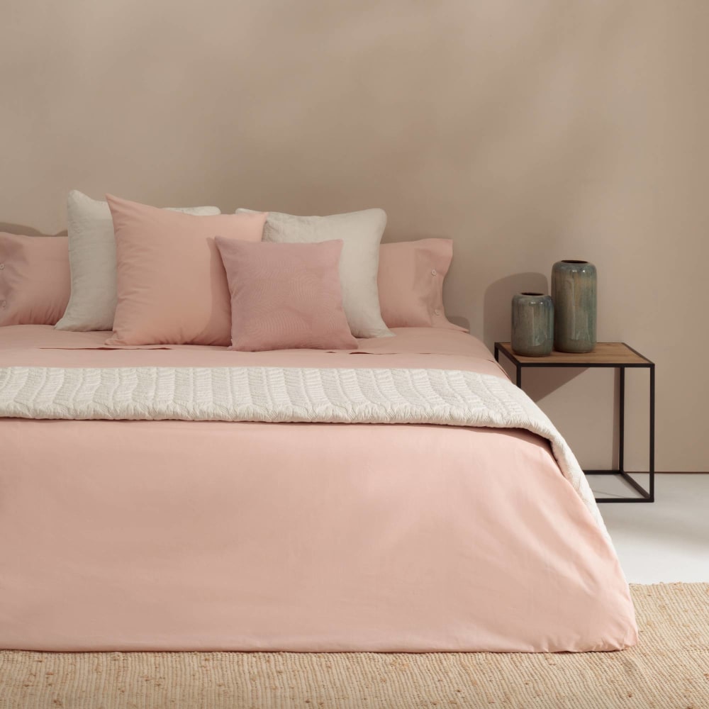 Funda nórdica de algodón orgánico 180 hilos color rosa. Cama 135-140cm