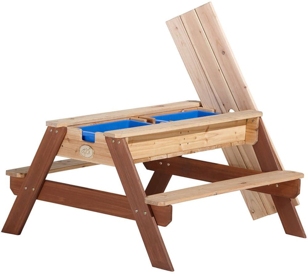 Sand & Wasser Picknicktisch aus FSC Holz mit Sonnenschirm, braun