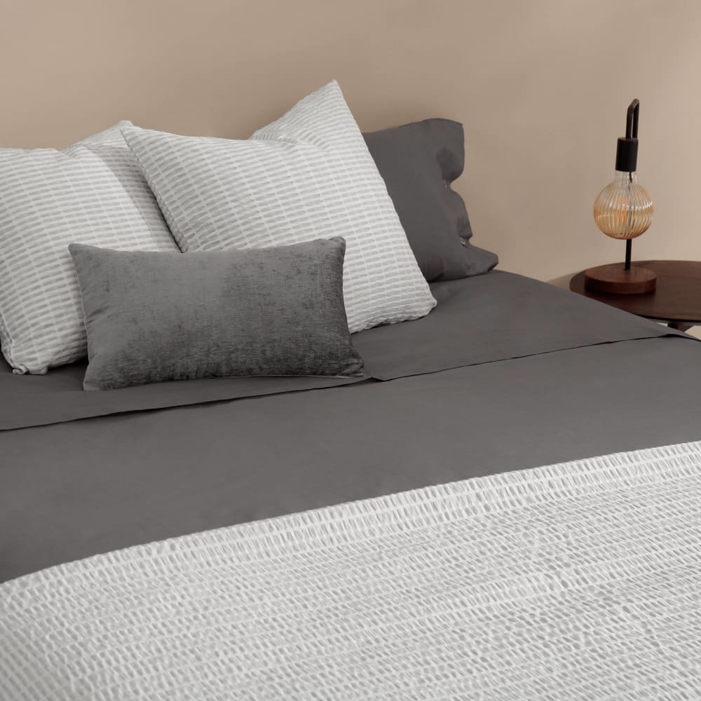 Sábana de algodón orgánico 180 hilos gris ceniza oscuro.cama 150-160cm - Maisons du Monde