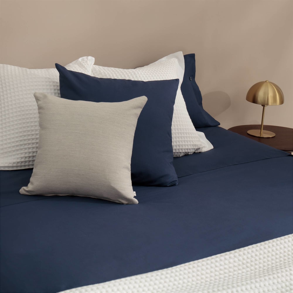 Sábana de algodón orgánico 180 hilos color azul azulado.cama 150-160cm - Maisons du Monde