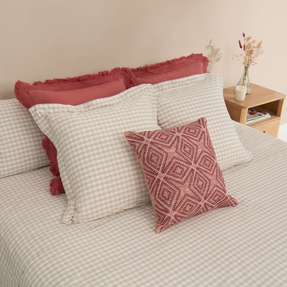 Sábana algodón cuadros beige 210x270 (Cama 135-140) - Maisons du Monde