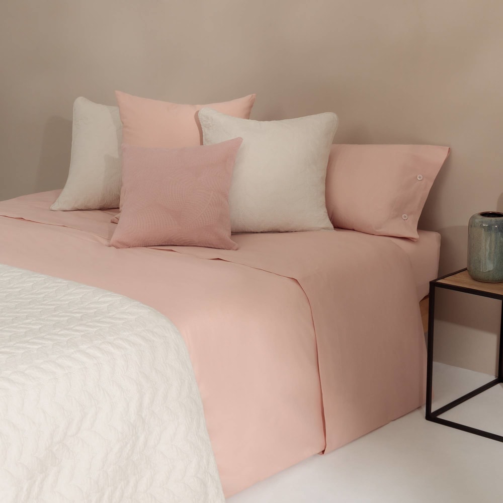 Sábana de algodón orgánico 180 hilos color rosa. Cama 80-90cm