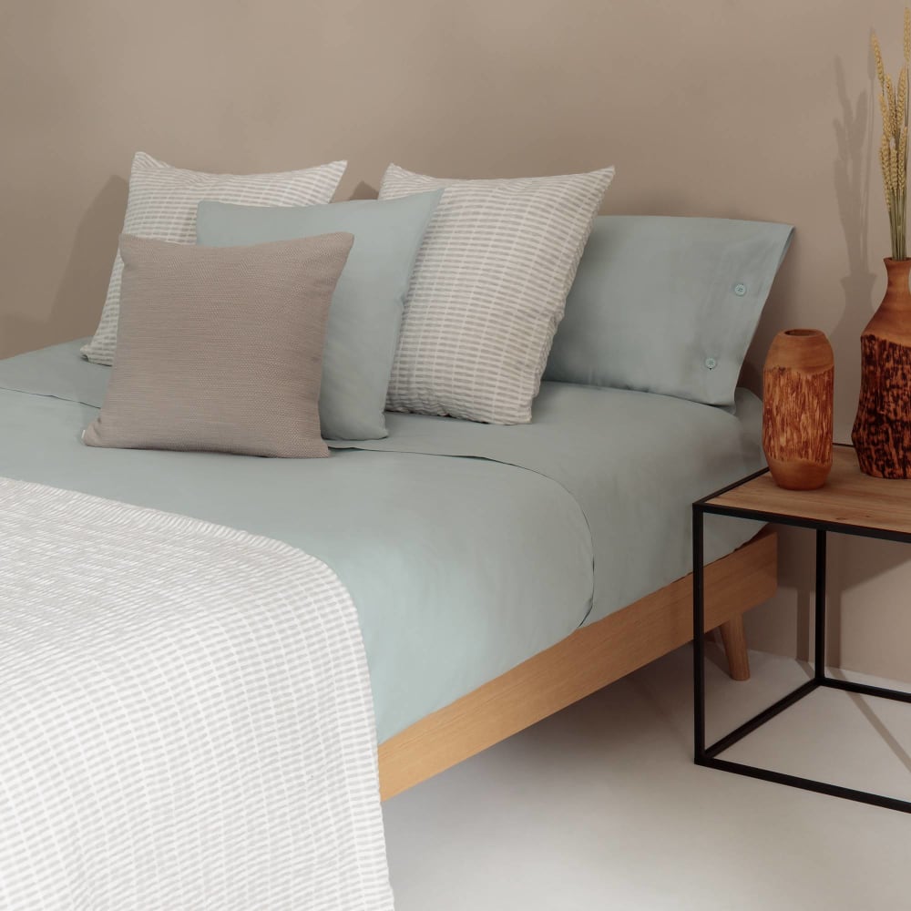 Sábana de algodón orgánico 180 hilos color azul aqua. Cama 80-90cm