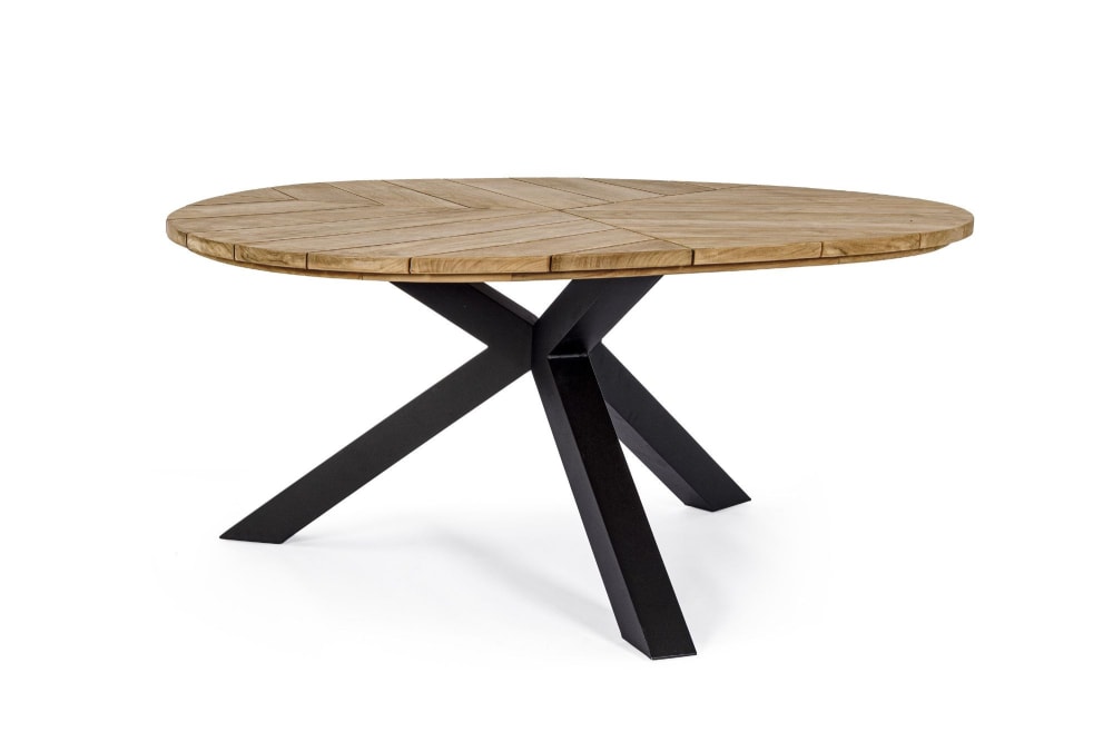 Table de jardin forme galet en teck et aluminium L160 noir