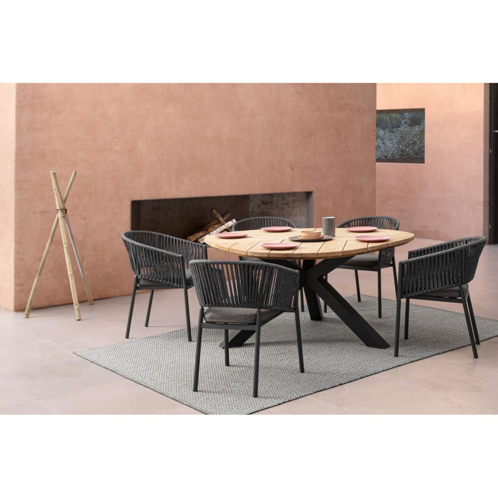 Table de jardin forme galet en teck et aluminium L160